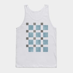 Chequer Pattern Blue Dark Grey Tank Top